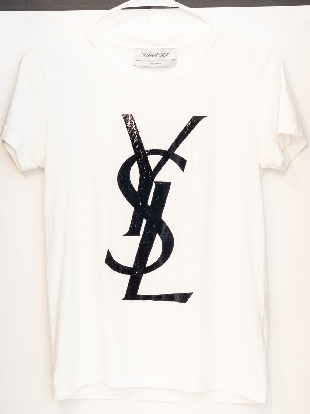 Yves Saint Laurent White Short Sleeve Tee with Black YSL Logo